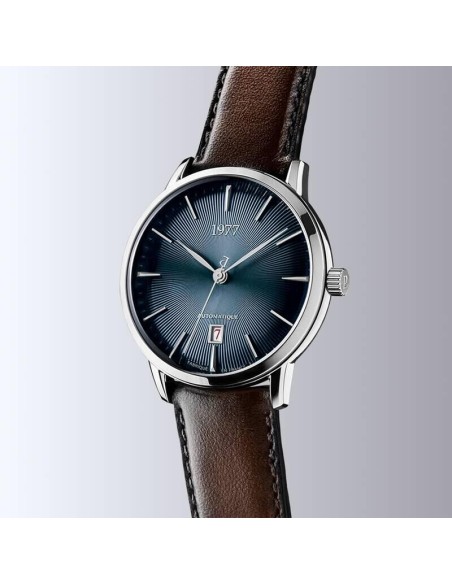 Montre 1977 Edmond Cadran Bleu Bracelet Cuir Marron