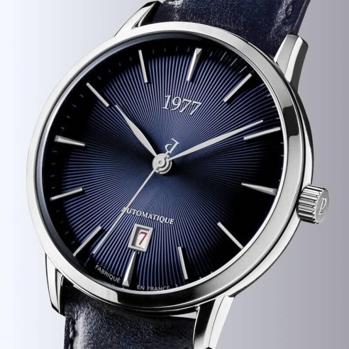 Montre 1977 Edmond Cadran Bleu Bracelet Cuir Bleu