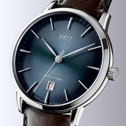 Montre 1977 Edmond Cadran Bleu Bracelet Cuir Marron