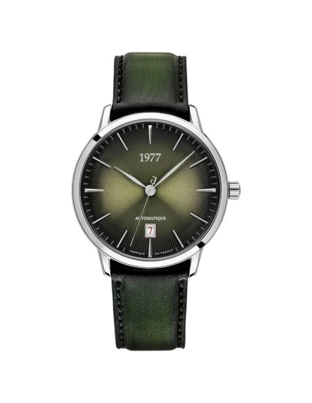 Montre 1977 Edmond Cadran Vert Olive Bracelet Cuir Vert