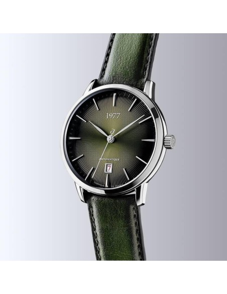 Montre 1977 Edmond Cadran Vert Olive Bracelet Cuir Vert