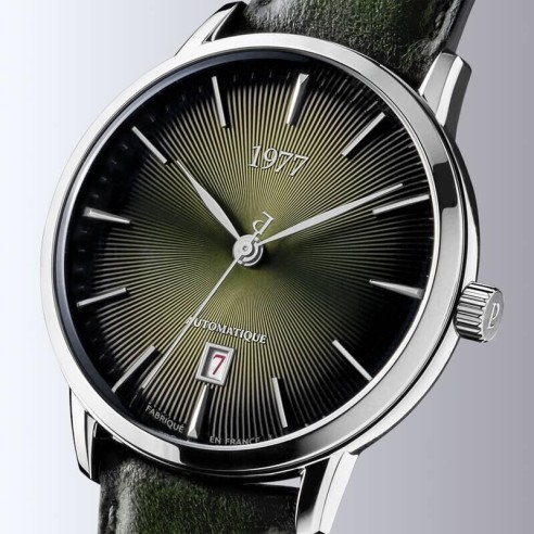 Montre 1977 Edmond Cadran Vert Olive Bracelet Cuir Vert