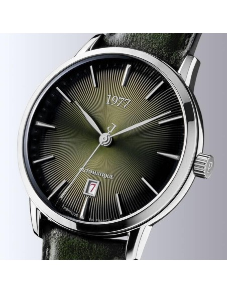 Montre 1977 Edmond Cadran Vert Olive Bracelet Cuir Vert