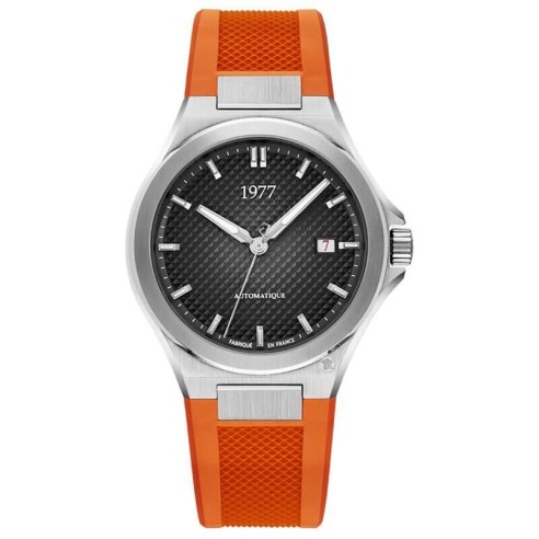 Montre 1977 Arsène Cadran Noir Bracelet FKM Orange
