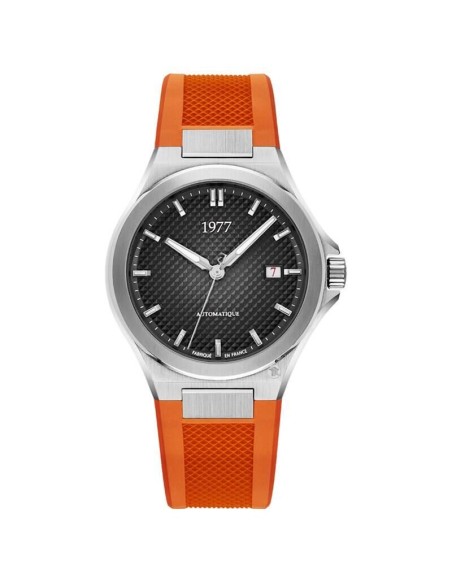 Montre 1977 Arsène Cadran Noir Bracelet FKM Orange