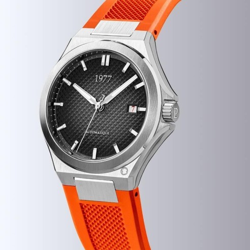 Montre 1977 Arsène Cadran Noir Bracelet FKM Orange