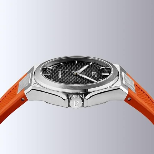Montre 1977 Arsène Cadran Noir Bracelet FKM Orange
