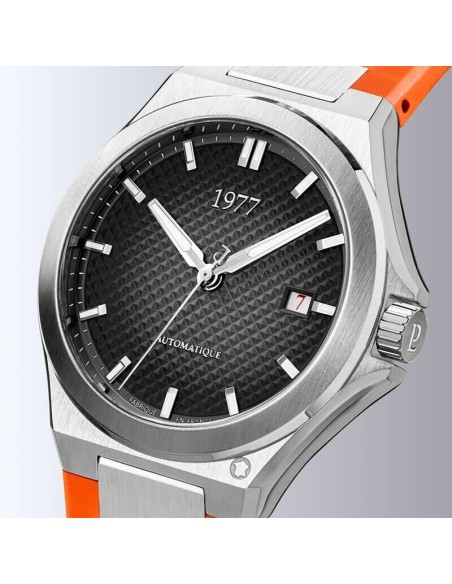 Montre 1977 Arsène Cadran Noir Bracelet FKM Orange