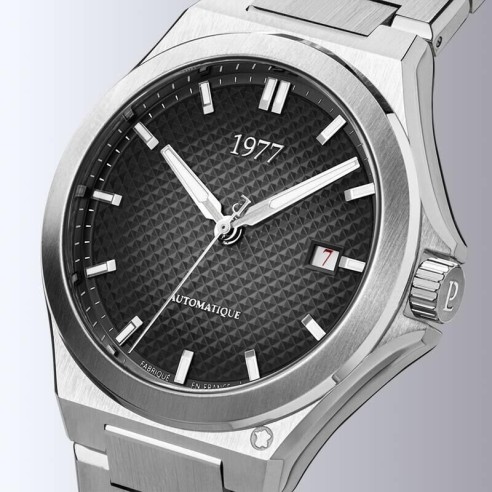 Montre 1977 Arsène Cadran Noir Bracelet Acier