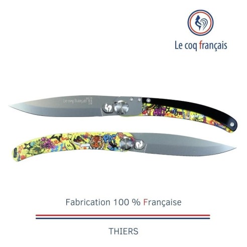 Couteau de poche Le Coq Original - Pop Art Bur Artist Pop Art Jaune - Acrylique Noir