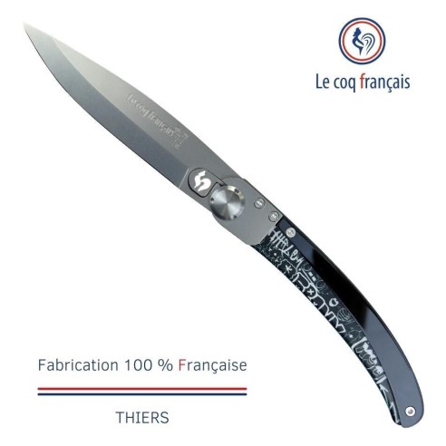 Couteau de poche Le Coq Original - Pop Art Black & White - Acrylique Noir