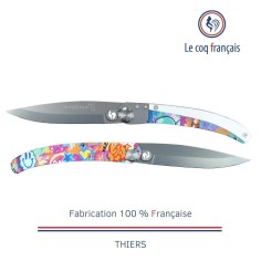 Couteau de poche Le Coq Original - Pop Art Bur Artist Street Art - Acrylique Blanc