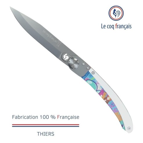 Couteau de poche Le Coq Original - Pop Art Bur Artist Street Art - Acrylique Blanc