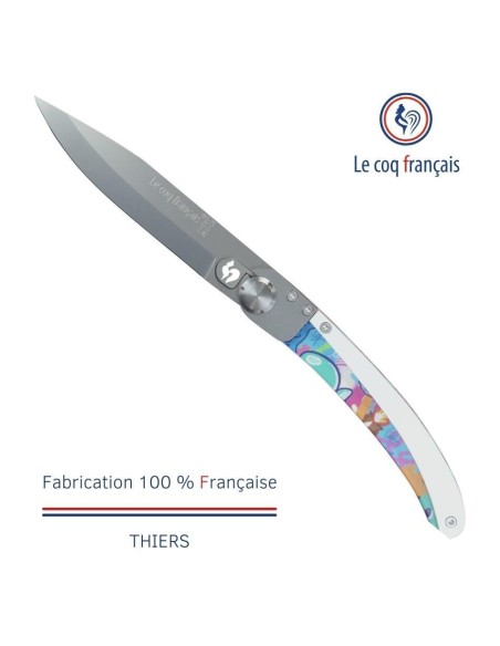 Couteau de poche Le Coq Original - Pop Art Bur Artist Street Art - Acrylique Blanc