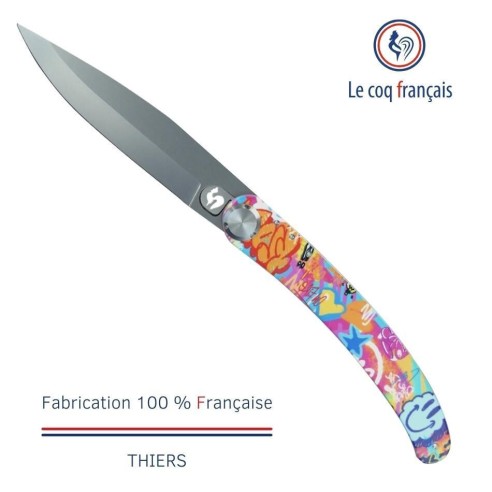 Couteau de poche Le Coq Original - Pop Art Bur Artist Street Art - Acrylique Blanc