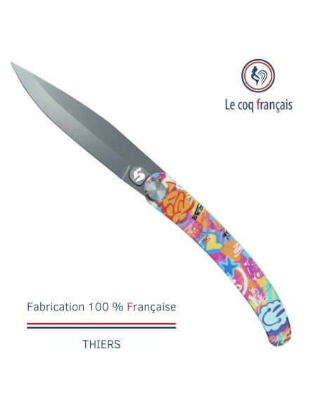 Couteau de poche Le Coq Original - Pop Art Bur Artist Street Art - Acrylique Blanc