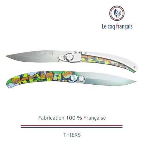 Couteau de poche Le Coq Original - Pop Art Keymi - Acrylique Blanc