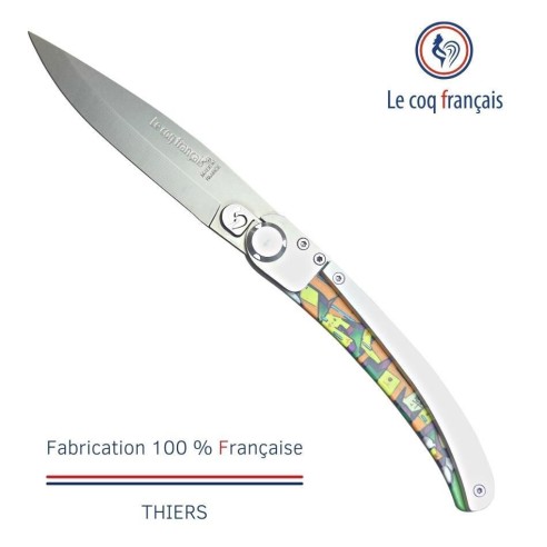 Couteau de poche Le Coq Original - Pop Art Keymi - Acrylique Blanc