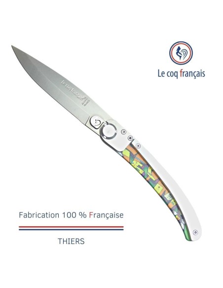 Couteau de poche Le Coq Original - Pop Art Keymi - Acrylique Blanc