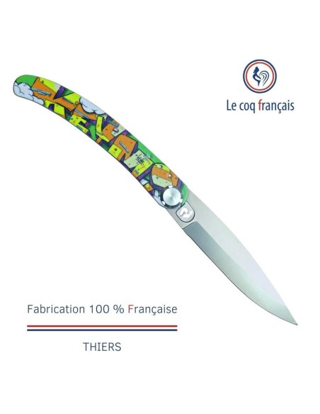 Couteau de poche Le Coq Original - Pop Art Keymi - Acrylique Blanc