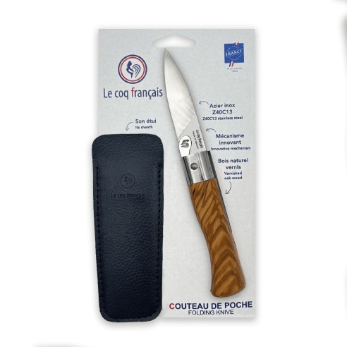 Carte Duo standard - Couteau de poche Le Coq Authentique standard - manche olivier + étui