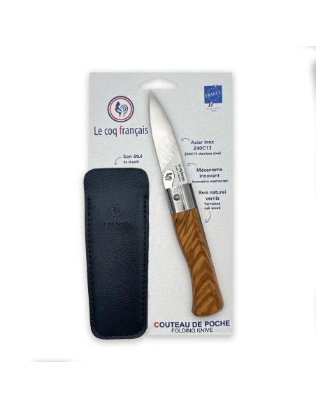 Carte Duo standard - Couteau de poche Le Coq Authentique standard - manche olivier + étui