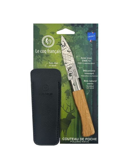 Carte Duo Nature - Couteau de poche Le Coq Authentique Chêne - manche chêne + étui