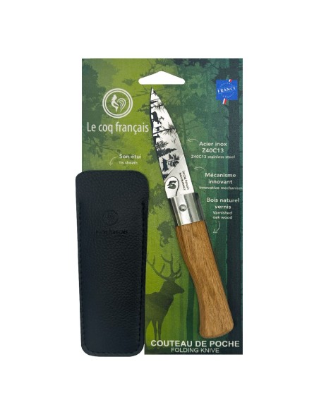 Carte Duo Nature - Couteau de poche Le Coq Authentique Forêt - manche chêne + étui