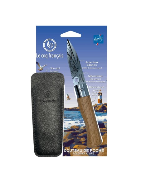 Carte Duo Nautique - Couteau de poche Le Coq Authentique Marin - manche chêne + étui