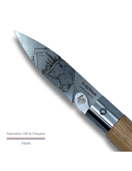 Carte Duo Nature - Couteau de poche Le Coq Authentique Sanglier - manche chêne + étui