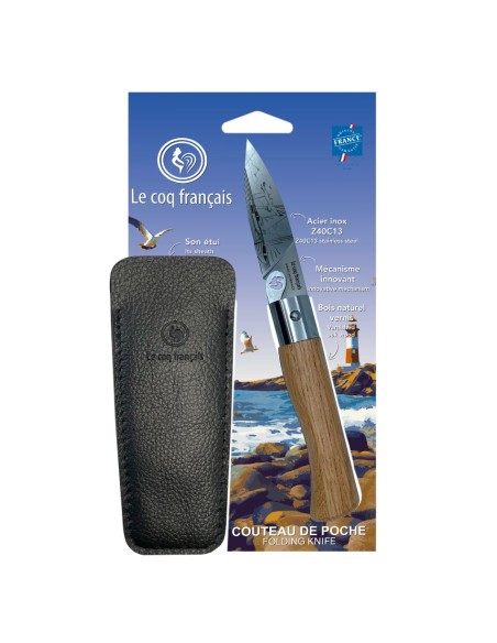 Carte Duo Nautique - Couteau de poche Le Coq Authentique Nautique Voilier - manche chêne + étui