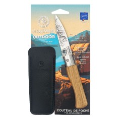 Carte Duo Outdoor - Couteau de poche Le Coq Authentique Bivouac - manche chêne + étui
