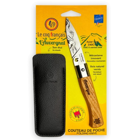 Carte Duo L'Auvergnat - Couteau de poche Le Coq Authentique L'Auvergnat - manche chêne + étui