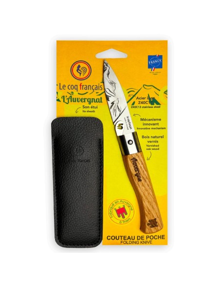 Carte Duo L'Auvergnat - Couteau de poche Le Coq Authentique L'Auvergnat - manche chêne + étui