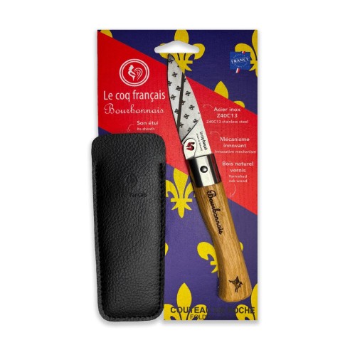 Carte Duo Le Bourbonnais - Couteau de poche Le Coq Authentique Le Bourbonnais - manche chêne + étui