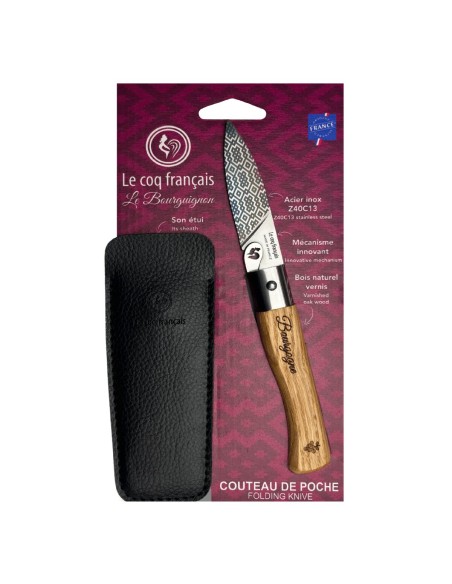 Carte Duo Le Bourguignon - Couteau de poche Le Coq Authentique Le Bourguignon - manche chêne + étui