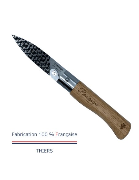 Carte Duo Le Bourguignon - Couteau de poche Le Coq Authentique Le Bourguignon - manche chêne + étui