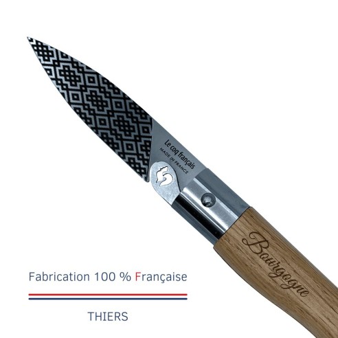 Carte Duo Le Bourguignon - Couteau de poche Le Coq Authentique Le Bourguignon - manche chêne + étui