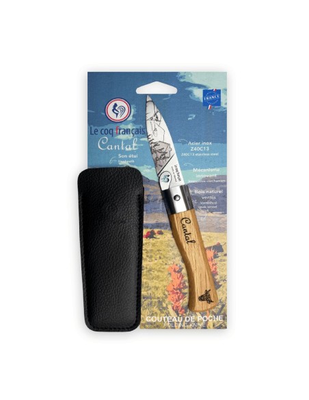 Carte Duo Le Cantal - Couteau de poche Le Coq Authentique Le Cantal - manche chêne + étui