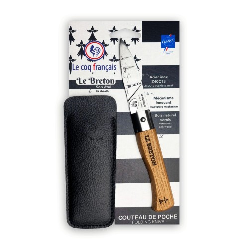 Carte Duo Le Breton - Couteau de poche Le Coq Authentique Le Breton - manche chêne + étui