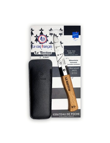 Carte Duo Le Breton - Couteau de poche Le Coq Authentique Le Breton - manche chêne + étui