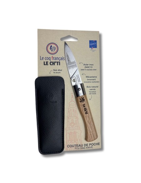 Carte Duo Le Ch'ti - Couteau de poche Le Coq Authentique Le Ch'ti - manche chêne + étui