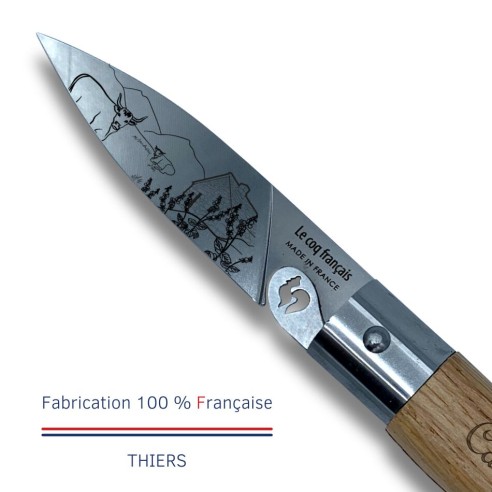 Carte Duo Le Cantal - Couteau de poche Le Coq Authentique Le Cantal - manche chêne + étui