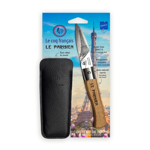 Carte Duo Le Parisien - Couteau de poche Le Coq Authentique Le Parisien - manche chêne + étui