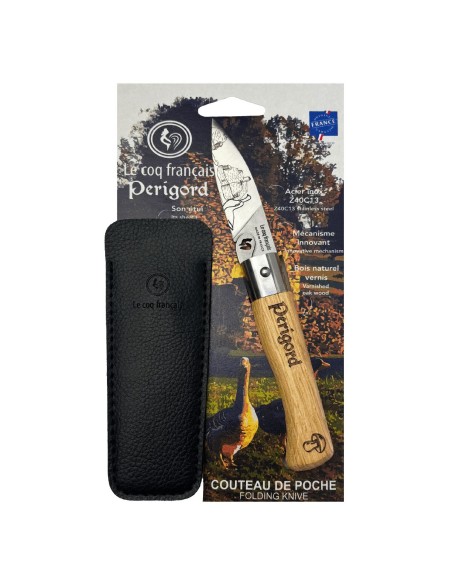 Carte Duo Le Périgord - Couteau de poche Le Coq Authentique Le Périgord - manche chêne + étui