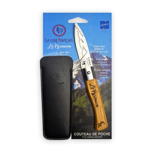Carte Duo Le Pyrénéen - Couteau de poche Le Coq Authentique Le Pyrénéen - manche chêne + étui