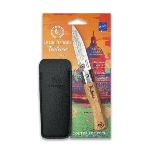 Carte Duo Le Toulousain - Couteau de poche Le Coq Authentique Le Toulousain - manche chêne + étui