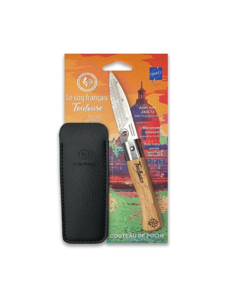 Carte Duo Le Toulousain - Couteau de poche Le Coq Authentique Le Toulousain - manche chêne + étui
