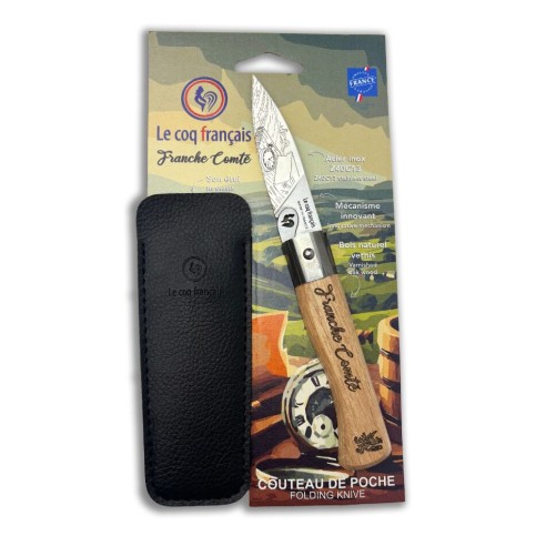 Carte Duo Le Franche-Comté - Couteau de poche Le Coq Authentique Le Franche-Comté - manche chêne + étui