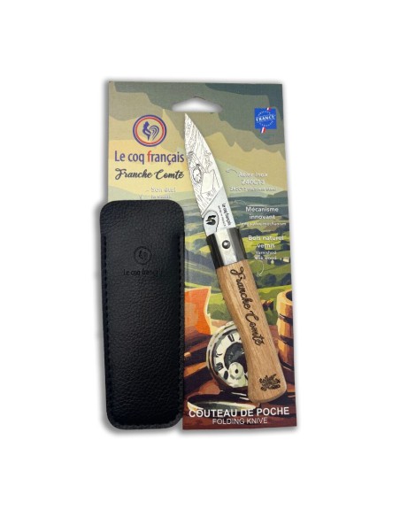 Carte Duo Le Franche-Comté - Couteau de poche Le Coq Authentique Le Franche-Comté - manche chêne + étui